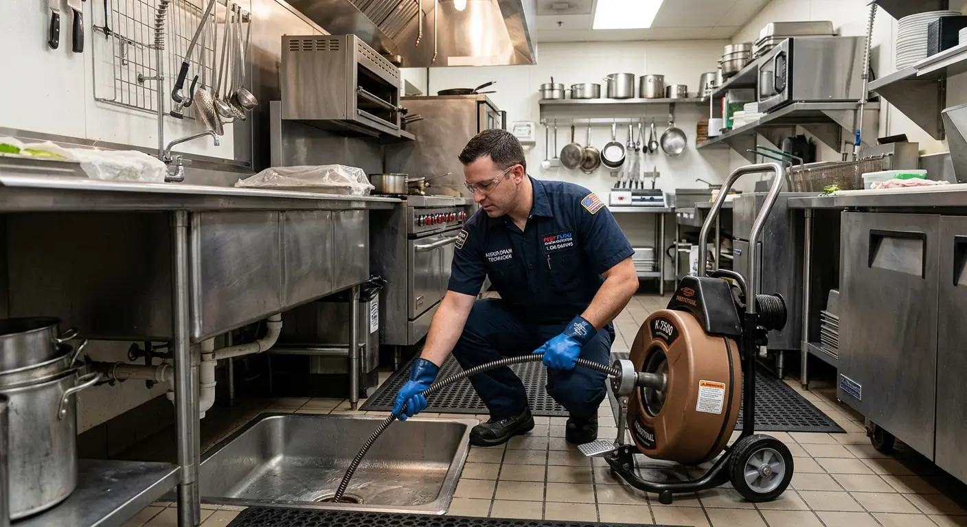 Commercial drain cleaning service in a restaurant kitchen in Golden Valley